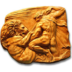 Lucha con león (relieve), Escultor en Barcelona
