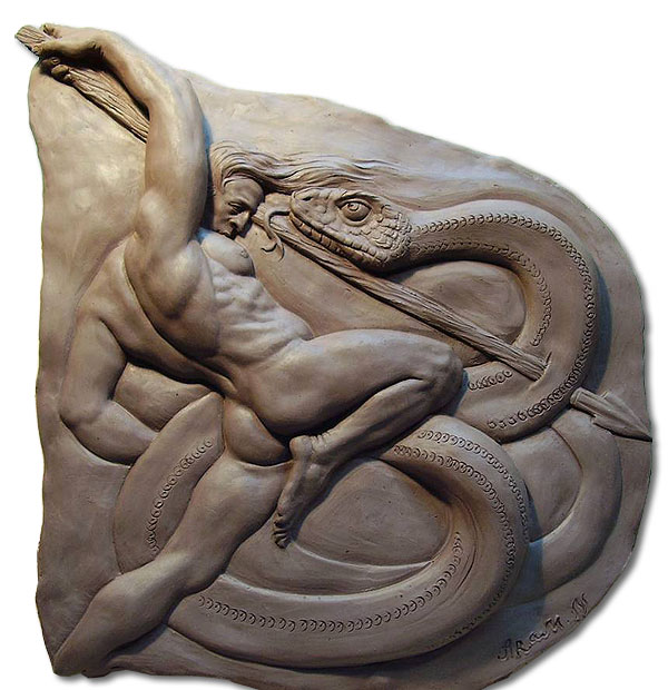 Snake fight. Sculptors in Barcelona