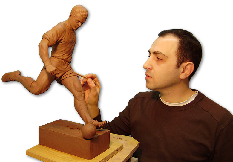 Kubala, former player of the Barcelona Football Club. Sculptors in Barcelona
