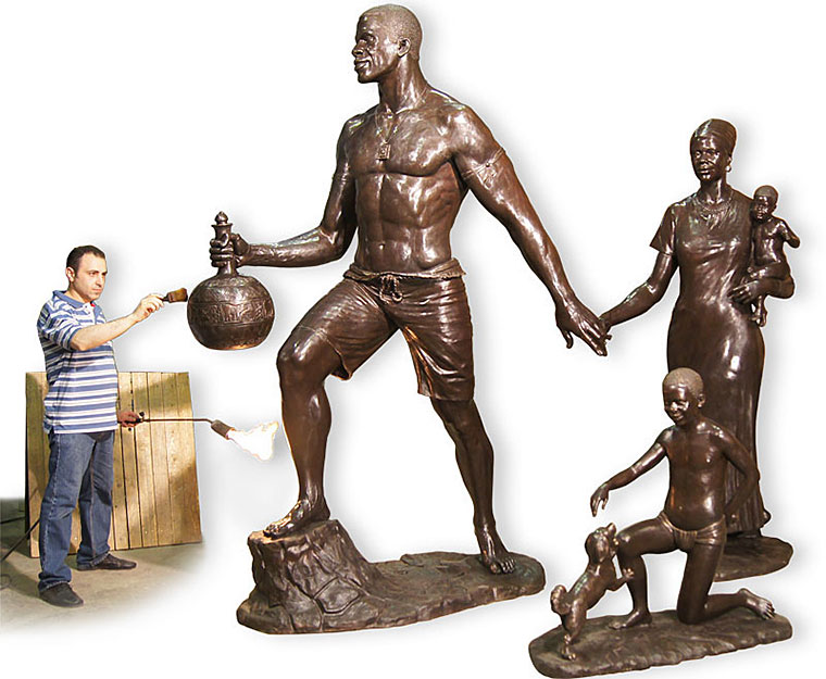 "Llevando agua", monumento para África Central. Escultores en Barcelona