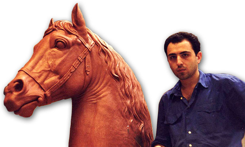 Horse head monument in Ripollet, Barcelona 2001. Sculptors in Barcelona